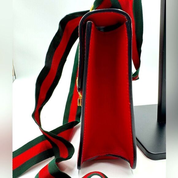 Auth Gucci Red Leather Sylvie Shoulder Bag Grosgrain Ribbon Ex+ Preloved Purse - Picture 6 of 16